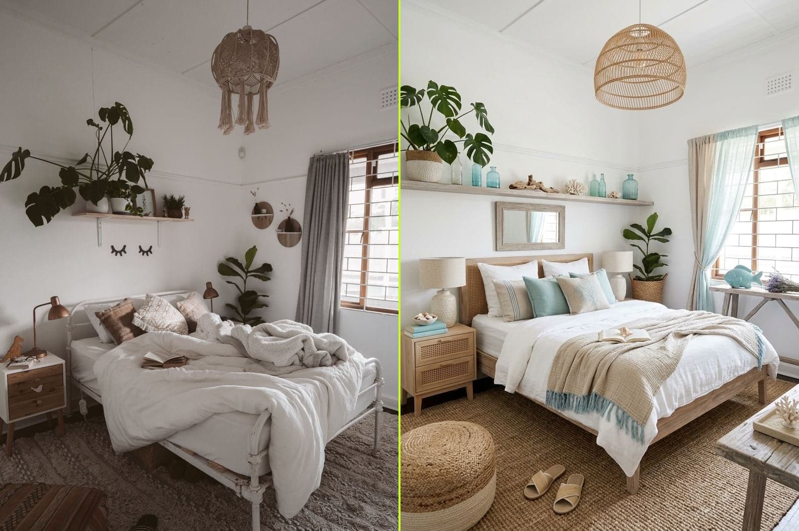Bohemian bedroom transformed with coastal interior design — AI room redesign