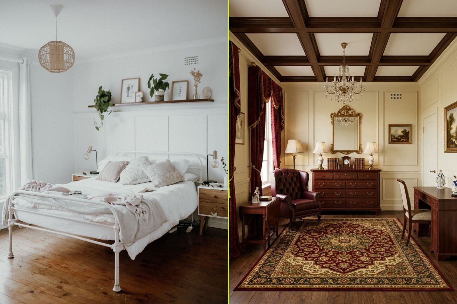 Minimalist bedroom completely rebuilt in traditional style — AI room design